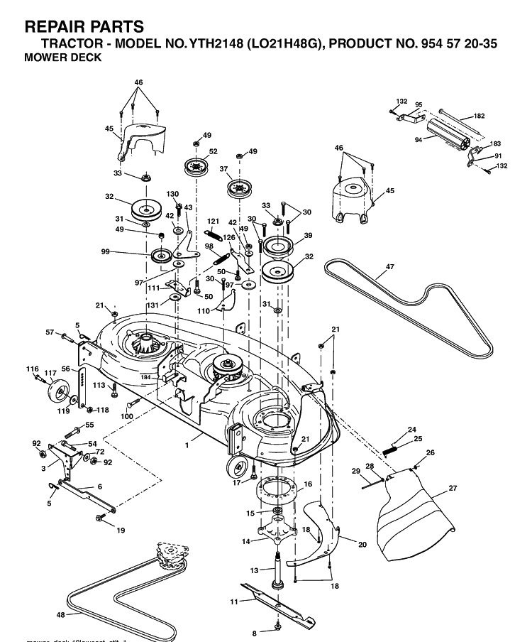 Mower Deck / Cutting Deck Diagram and Parts List for YTH2148-LO21H48G 2004-04 Husqvarna Lawn Tractor