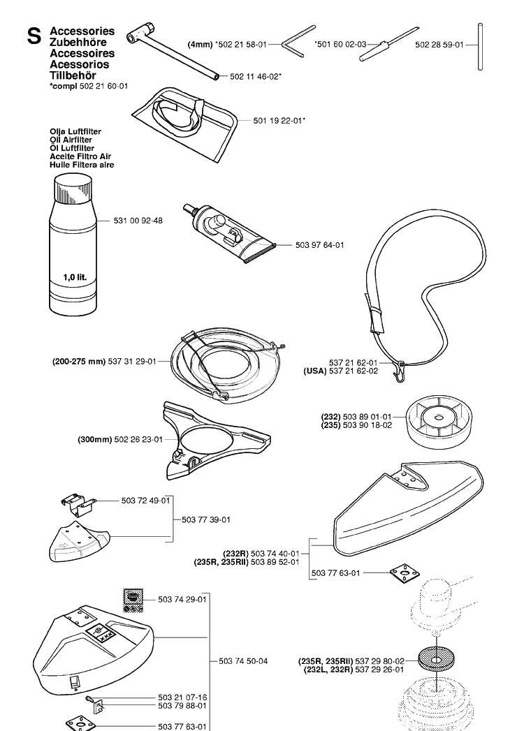 Accessories Diagram and Parts List for 235R 20060100001-20061400000 Husqvarna Brush Cutter