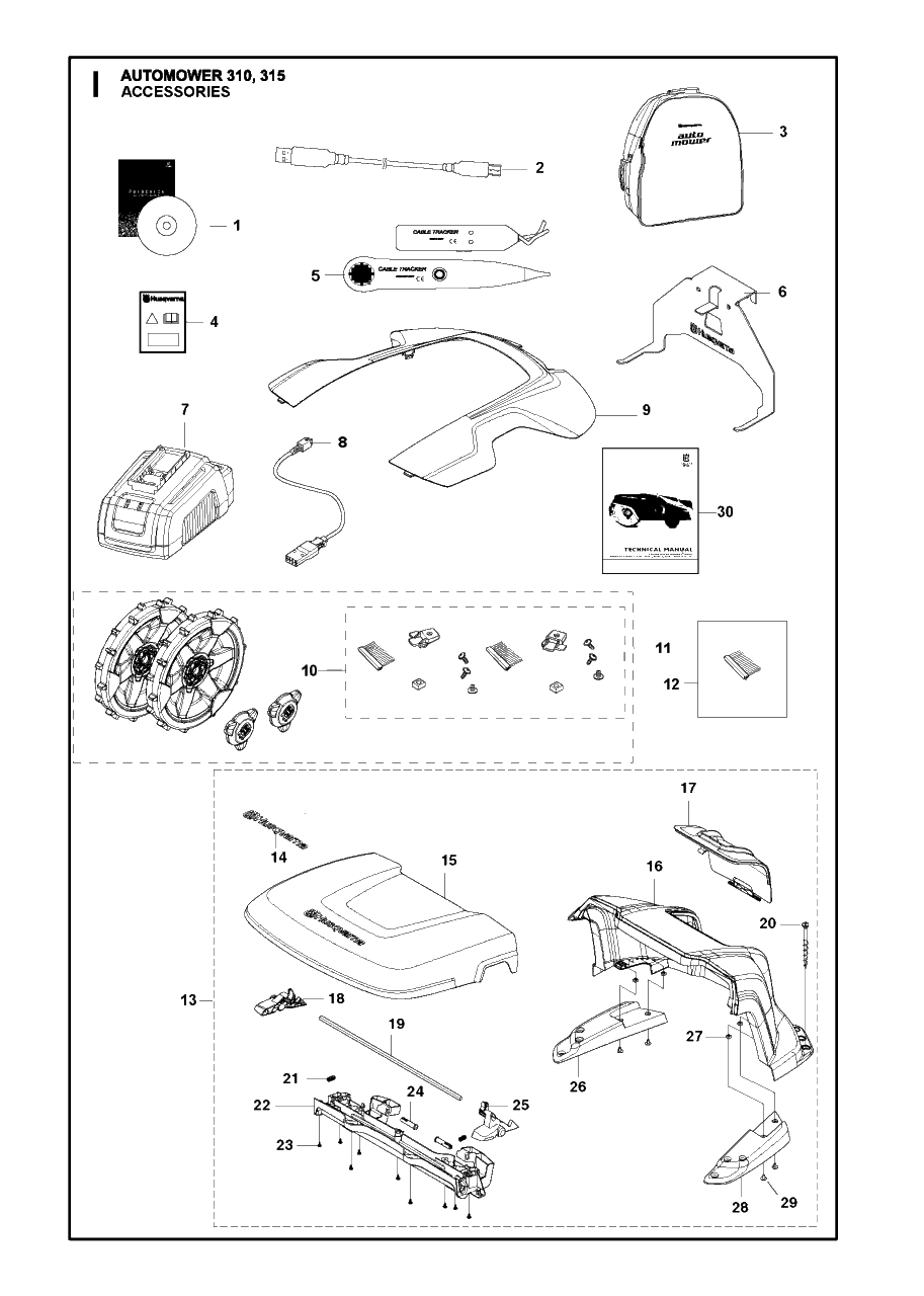 Accessories Diagram and Parts List for 315 2016-02 Husqvarna Lawn Mower