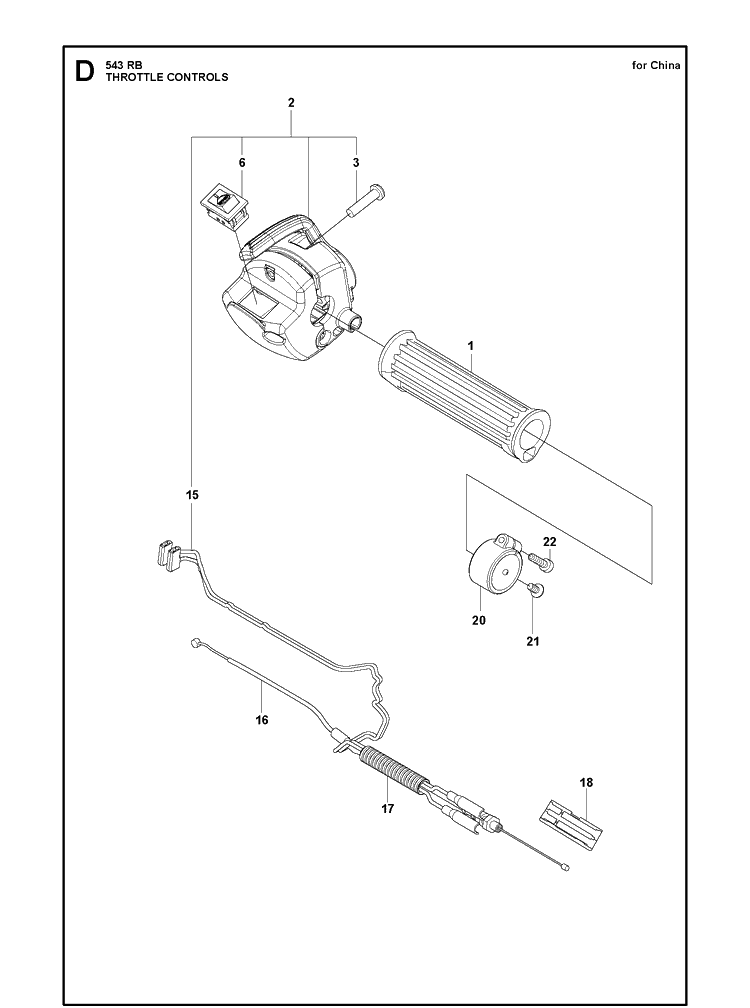 Throttle Controls Diagram and Parts List for 543RB  Husqvarna Brush Cutter