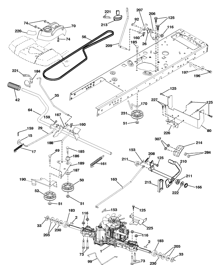 Drive Diagram and Parts List for YTH24V48LS (96048001402)(2012-08) Husqvarna Lawn Tractor