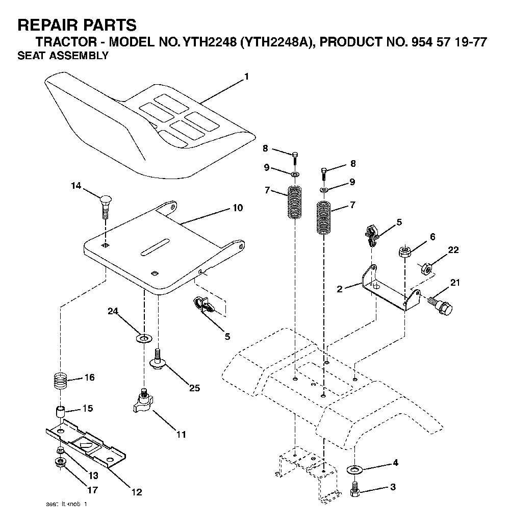Seat Diagram and Parts List for YTH2248A (954571977)(2004-06) Husqvarna Lawn Tractor