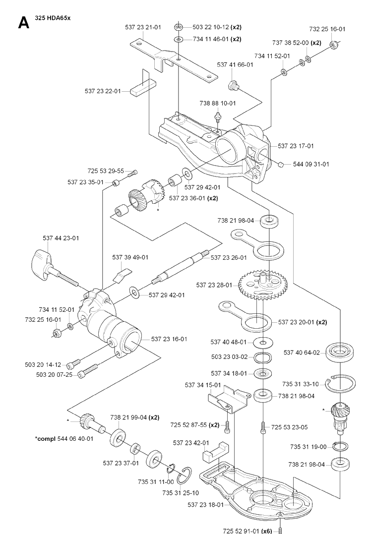 Gear Housing Diagram and Parts List for 325HDA65 (X-SERIES)(20090900001-Current) Husqvarna Hedge Trimmer