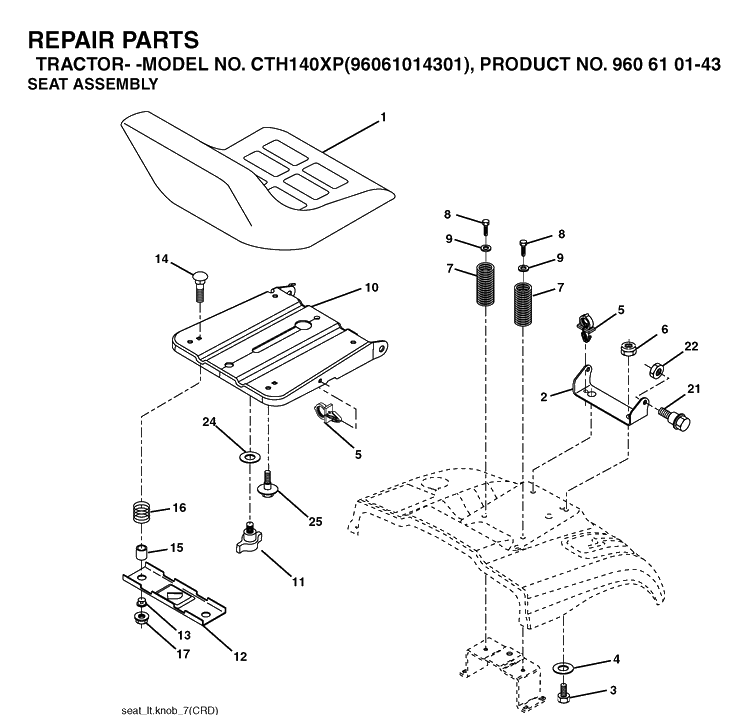 Seat Diagram and Parts List for CTH140XP (96061014301)(2006-06) Husqvarna Lawn Tractor
