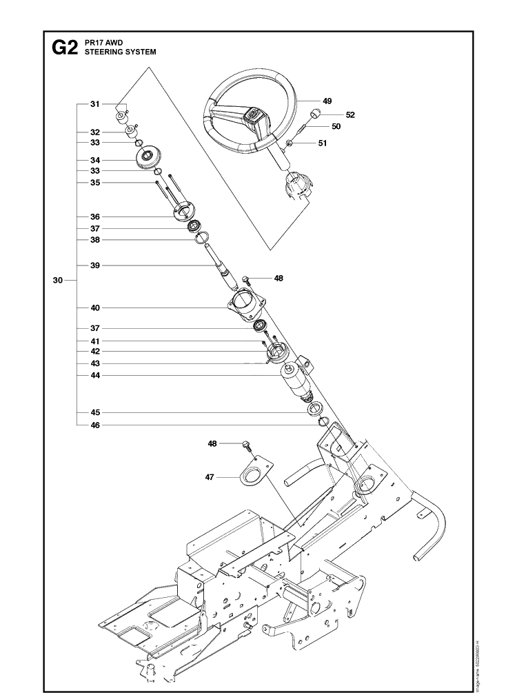 Steering Diagram and Parts List for PR17 AWD Husqvarna Lawn Mower