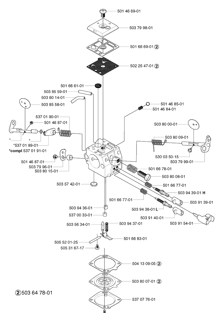 Carburetor Parts Diagram and Parts List for 362XP 2005-05 Husqvarna Chainsaw