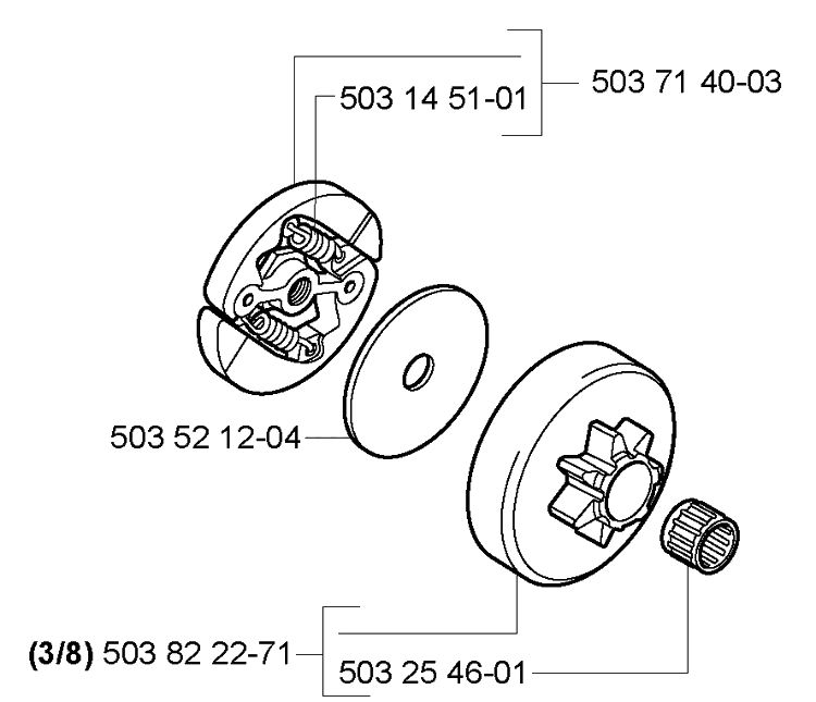 Clutch/Drum Diagram and Parts List for 338XPT 2005-03 Husqvarna Chainsaw