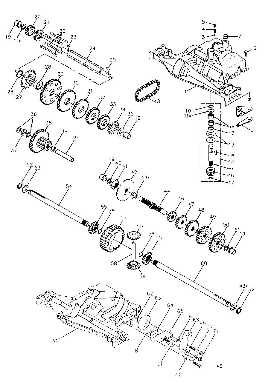 Transaxle Diagram and Parts List for YT125 (954000041)(1990-01) Husqvarna Lawn Tractor