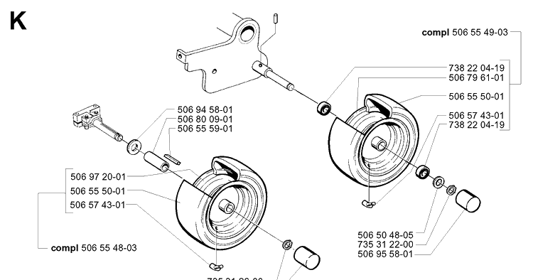 Wheels And Tires Diagram and Parts List for PR15 2001-02 Husqvarna Lawn Mower