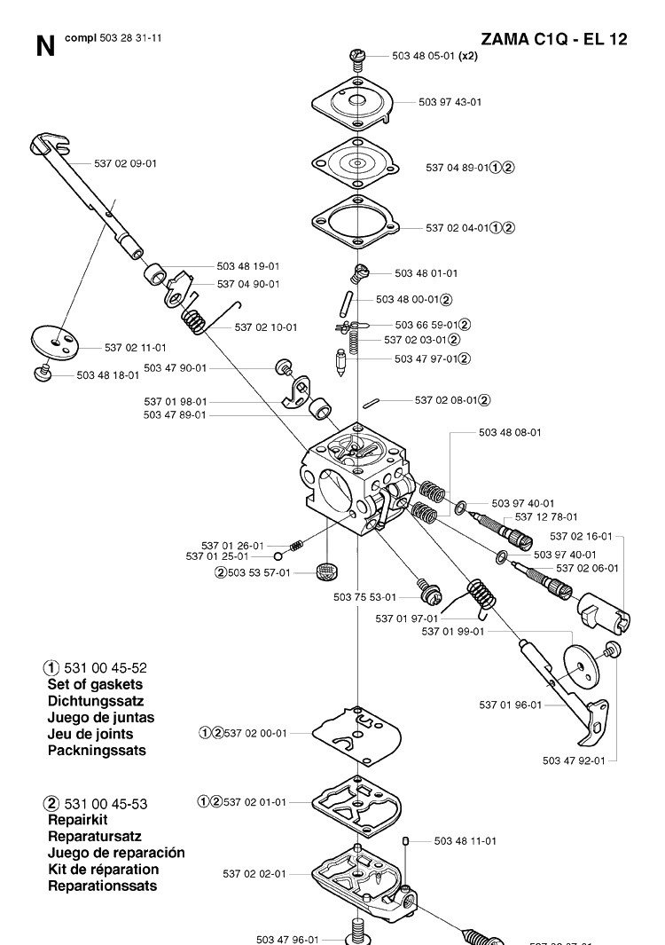 Carburetor Details Diagram and Parts List for 325P 20021800001-20042299999 Husqvarna Pole Saw