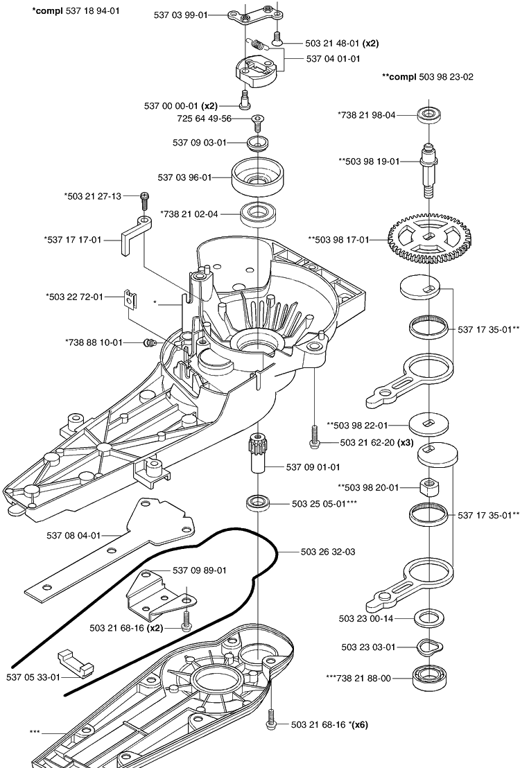 Gearcase Diagram and Parts List for 325HD60 (X-SERIES)(2002-06) Husqvarna Hedge Trimmer