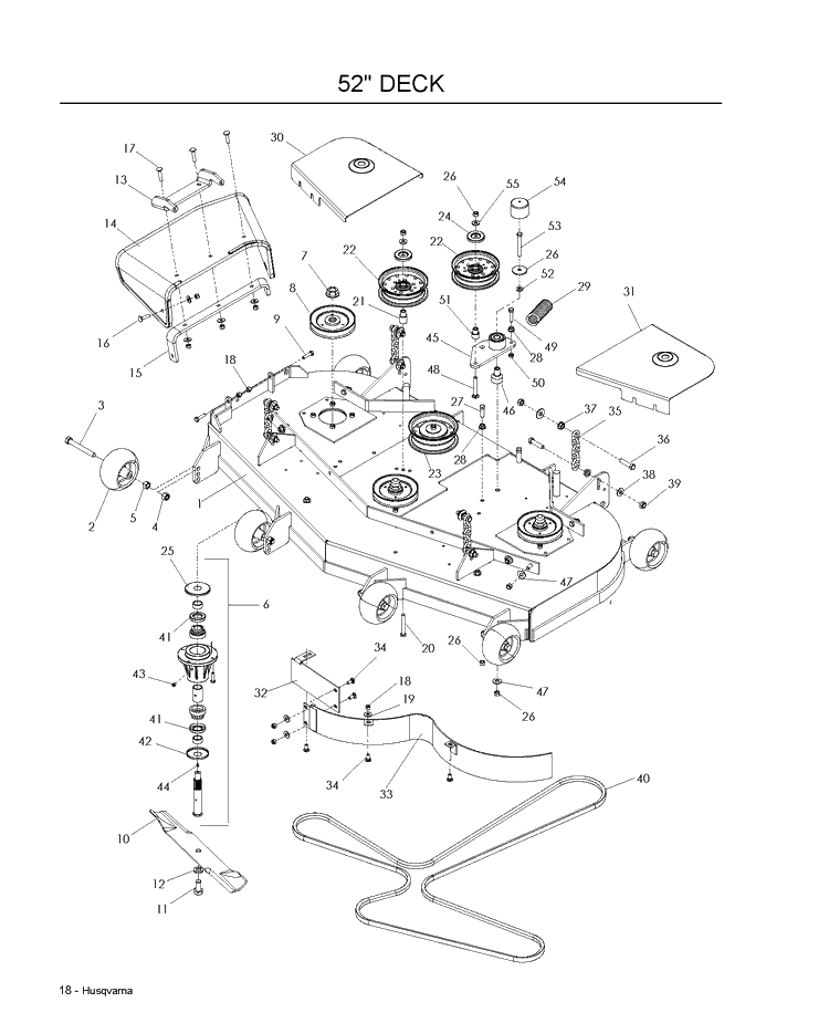 52 Inch/132cm Cutting Deck Diagram and Parts List for LZF5227 (966956701)(2009-07) Husqvarna Lawn Mower