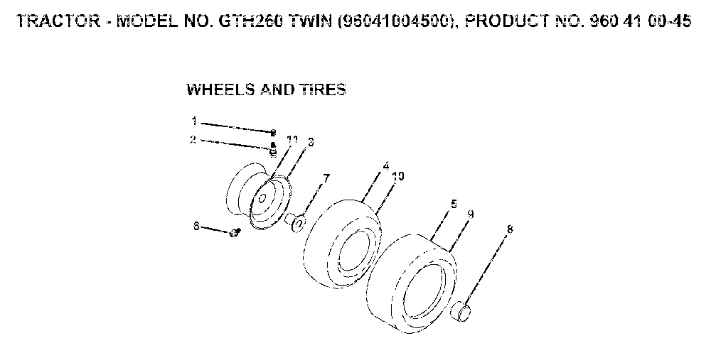 Wheels And Tires Diagram and Parts List for GTH260TWIN (96041004500, 960410045)(2007-02) Husqvarna Lawn Tractor