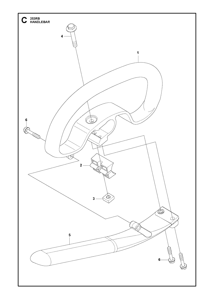 Handle Diagram and Parts List for 253RB 20101000001-20182200000 Husqvarna Brush Cutter