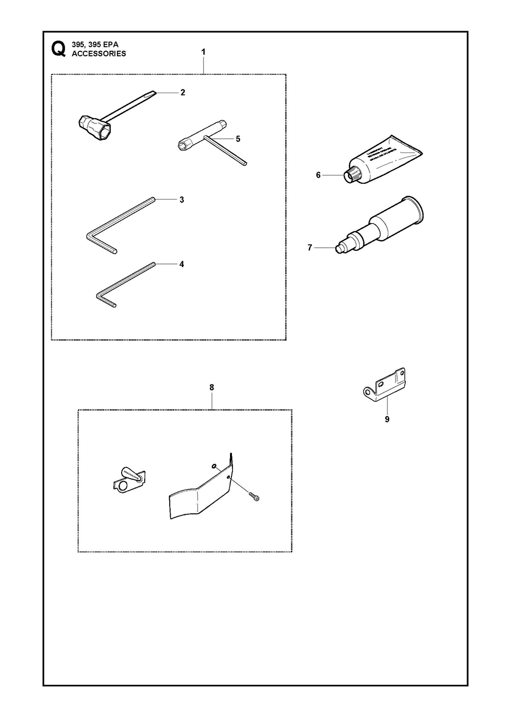 Accessories Diagram and Parts List for 395XP-395XPG 395 XP W - 395 XP GW Husqvarna Chainsaw