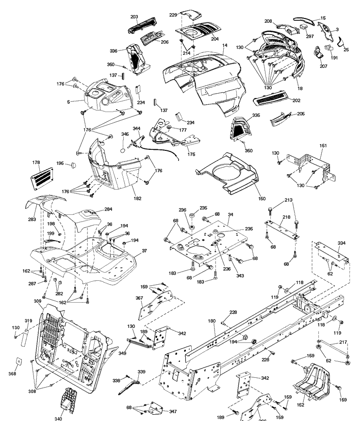 Chassis / Frame Diagram and Parts List for CTH164T (96051009400)(2013-06) Husqvarna Lawn Tractor