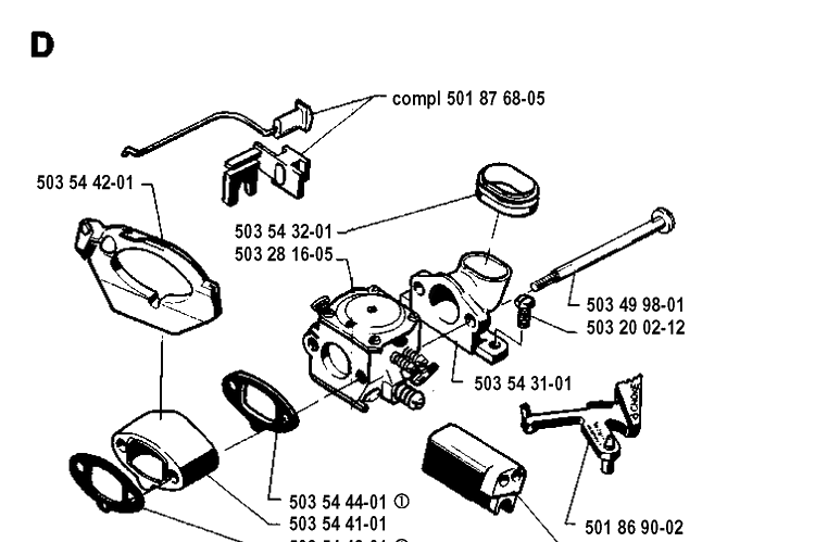 Carburetor Diagram and Parts List for 262XP 19924400001-19942300000 Husqvarna Chainsaw