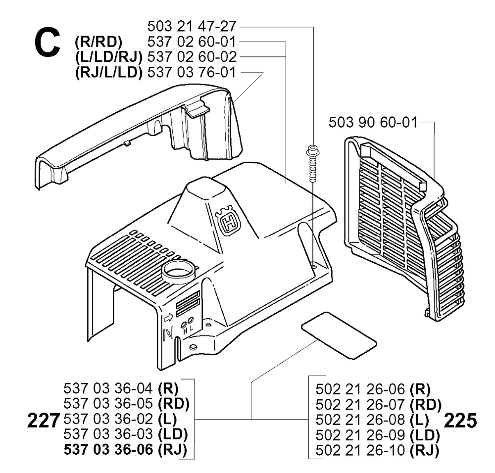 Cylinder Cover Diagram and Parts List for 225RJ 20004000001 & Above Husqvarna Trimmer
