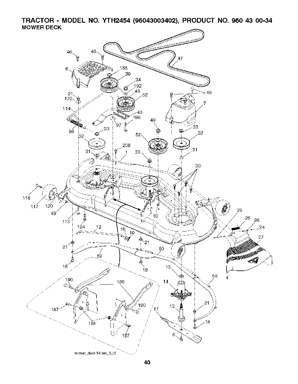 Mower Deck / Cutting Deck Diagram and Parts List for YTH245496043003402 2008-02 Husqvarna Lawn Tractor