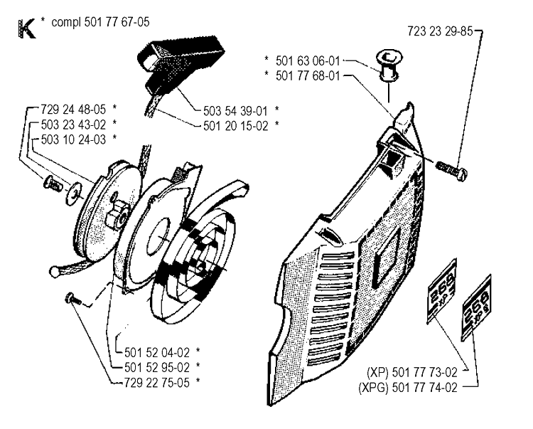 Starter Diagram and Parts List for 268 19901800001-19910500000 Husqvarna Chainsaw