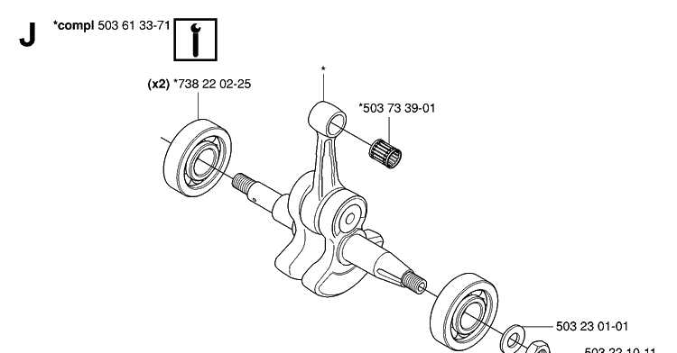 Crankshaft Diagram and Parts List for 272XP 20070100001-20091400000 Husqvarna Chainsaw