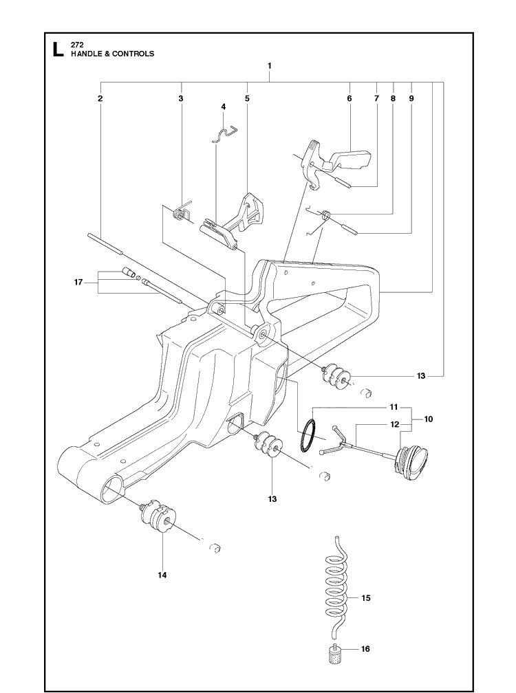 Handle And Controls Diagram and Parts List for 272XP 20163200001-20173200000 Husqvarna Chainsaw