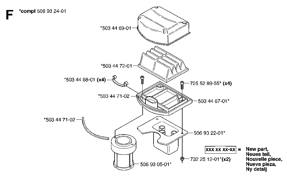 Air Filter Diagram and Parts List for RIDERPRO15 (953535001)(2004-01) Husqvarna Lawn Tractor