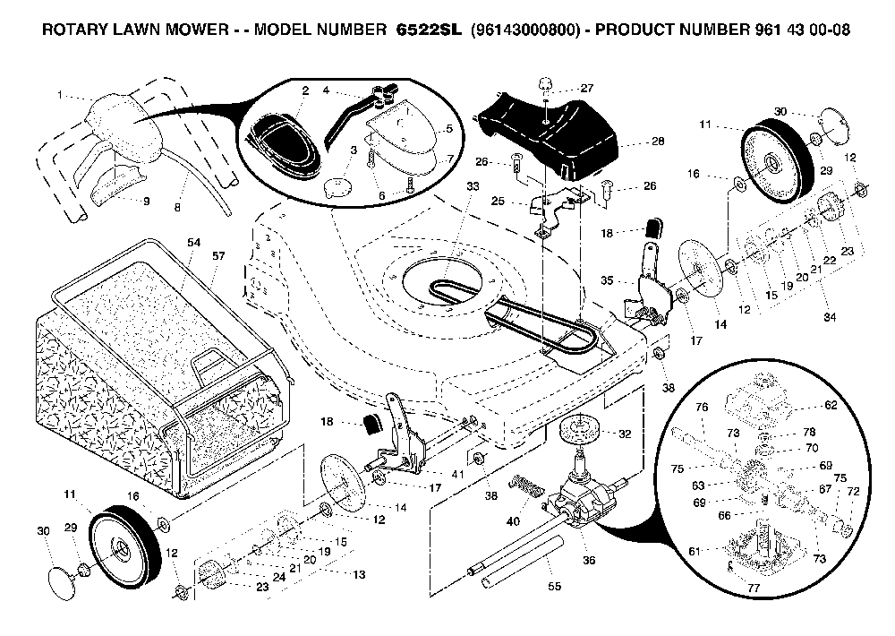 Repair Parts Diagram and Parts List for 6522SL (96143000800)(2005-09) Husqvarna Lawn Mower