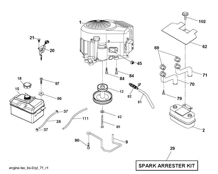 Engine Diagram and Parts List for YTH22V46 (96043018101)(2014-03) Husqvarna Lawn Tractor