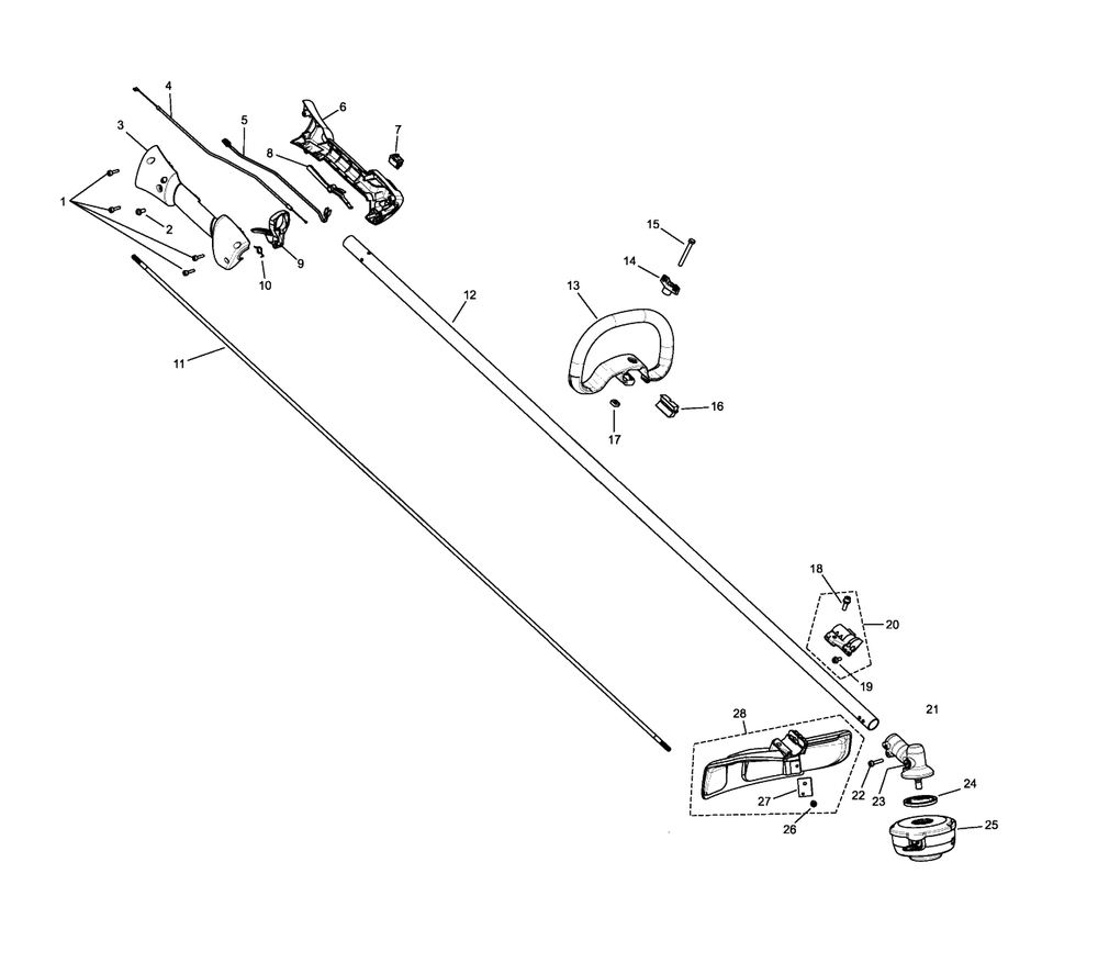 Shaft And Handle Diagram and Parts List for 325L 20190500001 & Above Husqvarna Trimmer