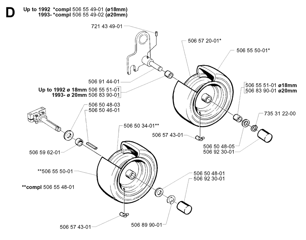 Wheels And Tires Diagram and Parts List for R11 2001-01 Husqvarna Lawn Tractor