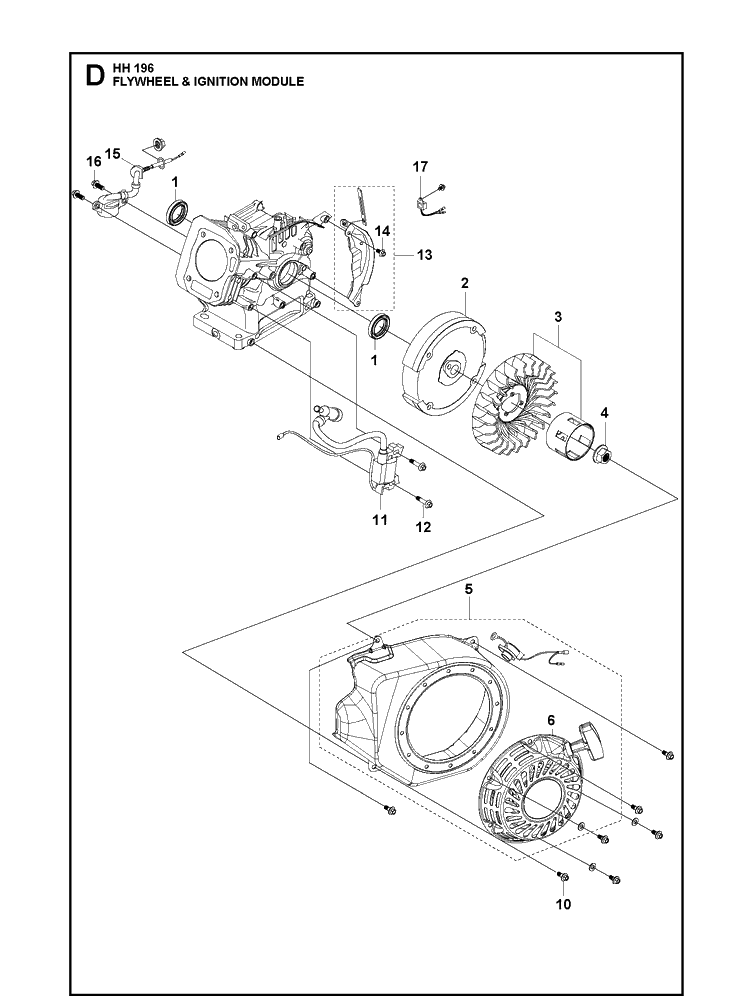 Flywheel And Ignition Module Diagram and Parts List for 536296202 536296203 Husqvarna Engine