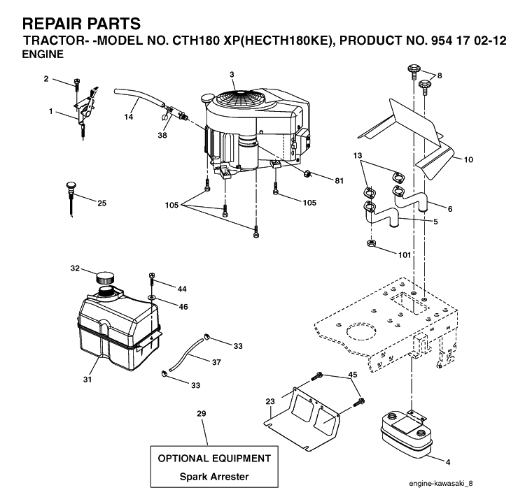 Engine Diagram and Parts List for CTH180XP (HECTH180KE)(2004-06) Husqvarna Lawn Tractor