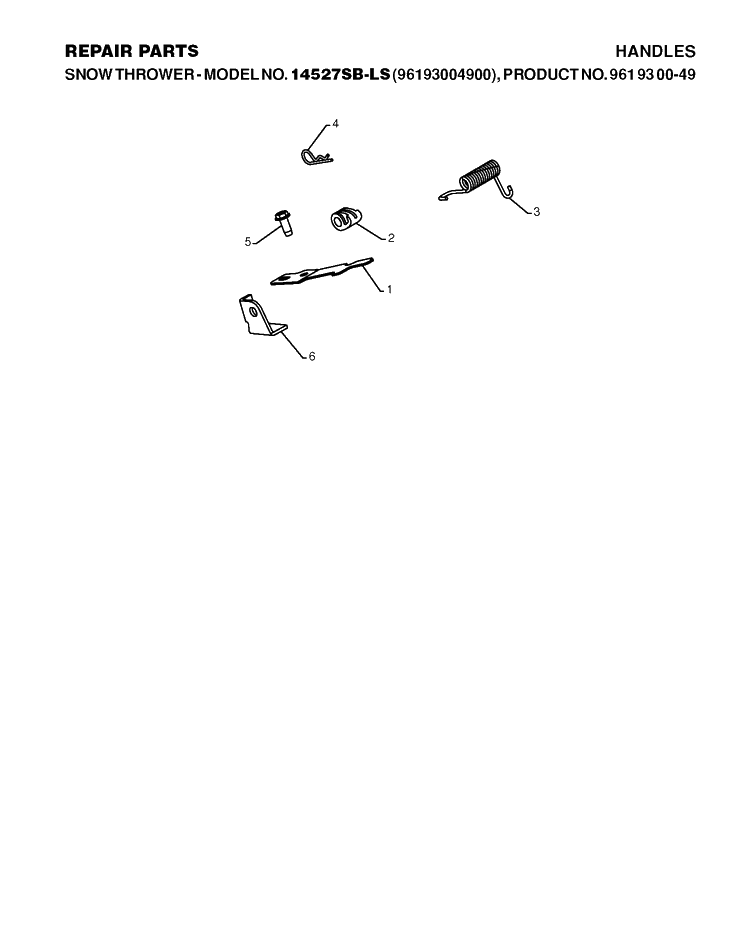 Handle Diagram and Parts List for 12527HV 2010-07 Husqvarna Snow Blower