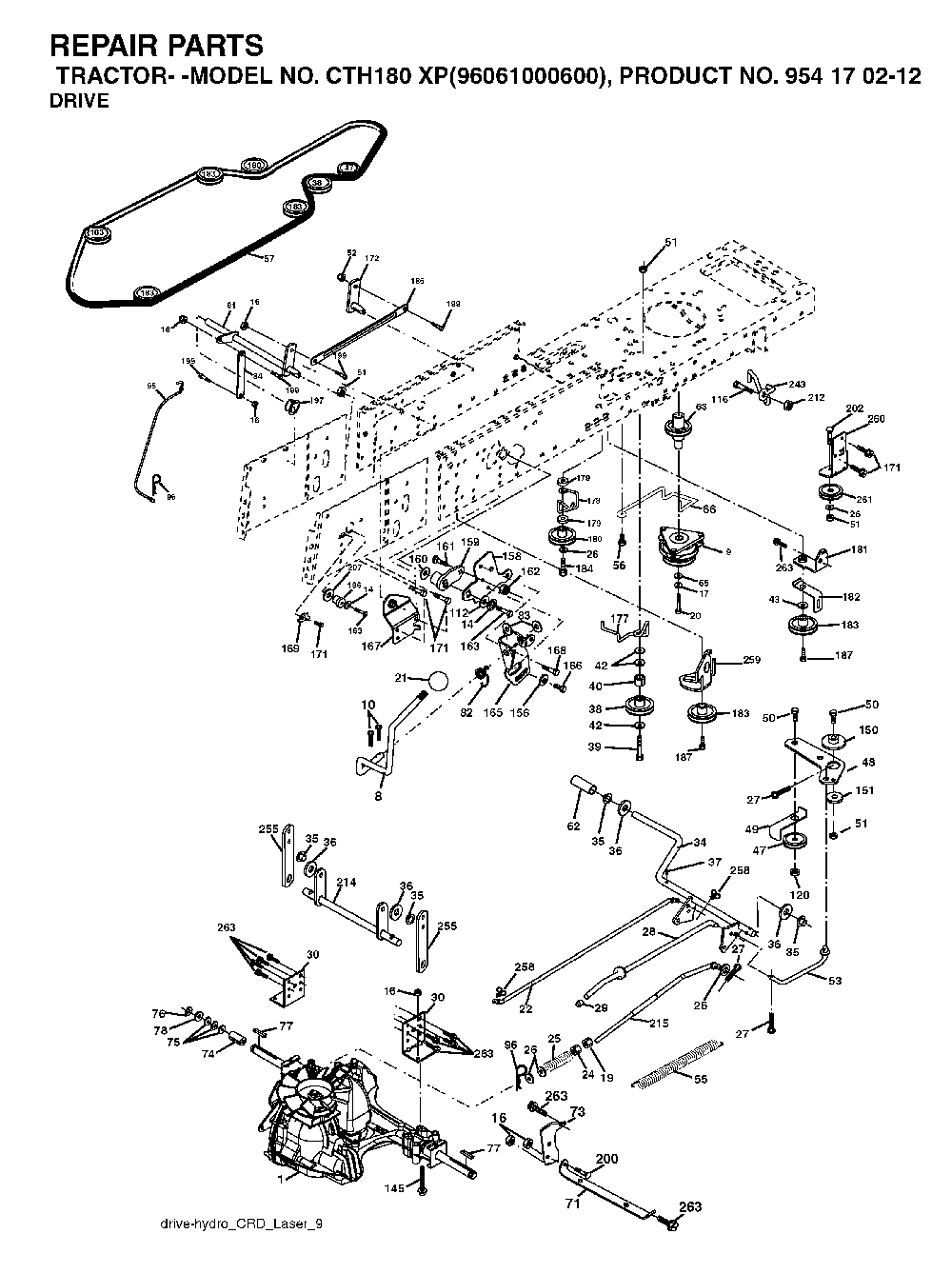 Drive Diagram and Parts List for CTH180XP (96061000600,954170212)(2005-01) Husqvarna Lawn Tractor