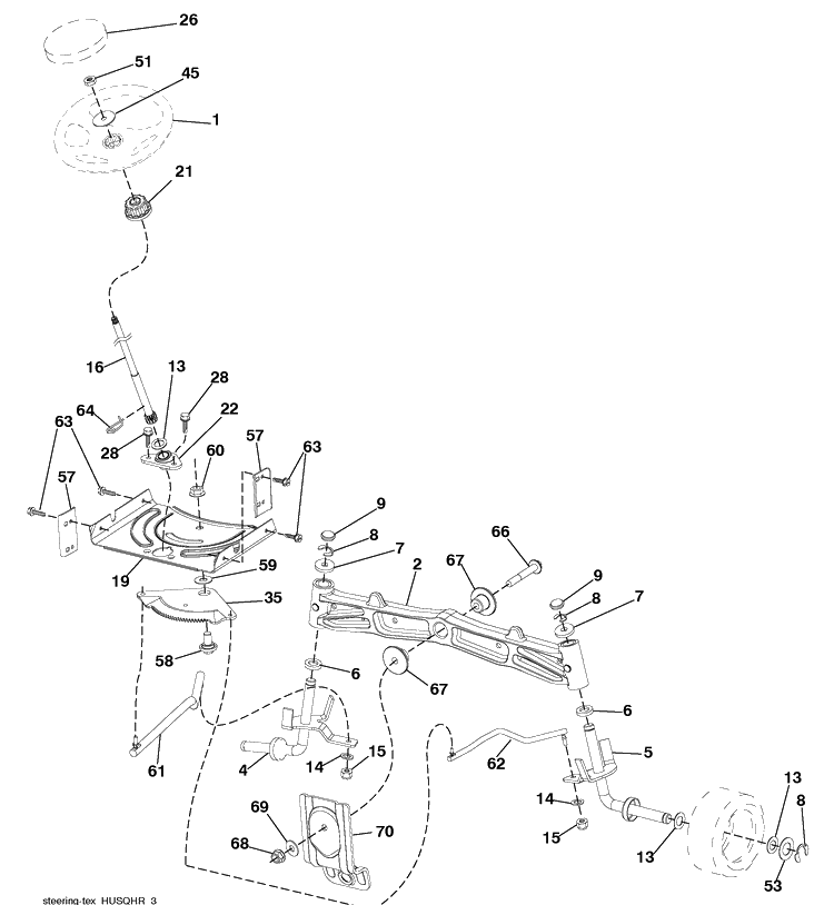 Steering Assembly Diagram and Parts List for YTH2042 (917289610)(2010-05) Husqvarna Lawn Mower