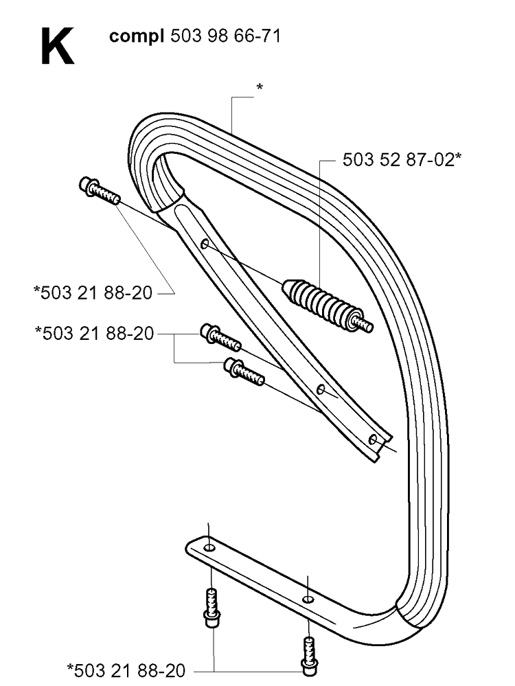 Handle Diagram and Parts List for 385XP 20011300001-20034000000 Husqvarna Chainsaw