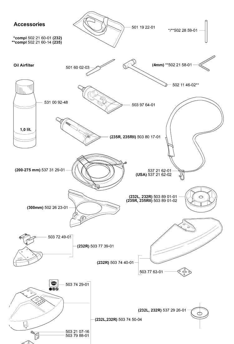 Accessories (Part 1) Diagram and Parts List for 232L 2006-04 Husqvarna Trimmer