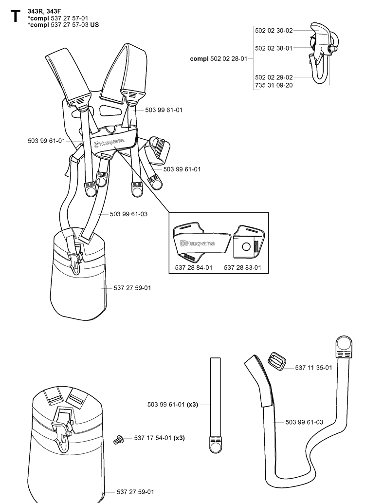 Harness 2 Diagram and Parts List for 343F 20043100001-20064000000 Husqvarna Brush Cutter