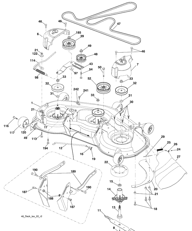 Mower Deck Diagram and Parts List for 2748GLS (96043006500)(2008-12) Husqvarna Lawn Mower