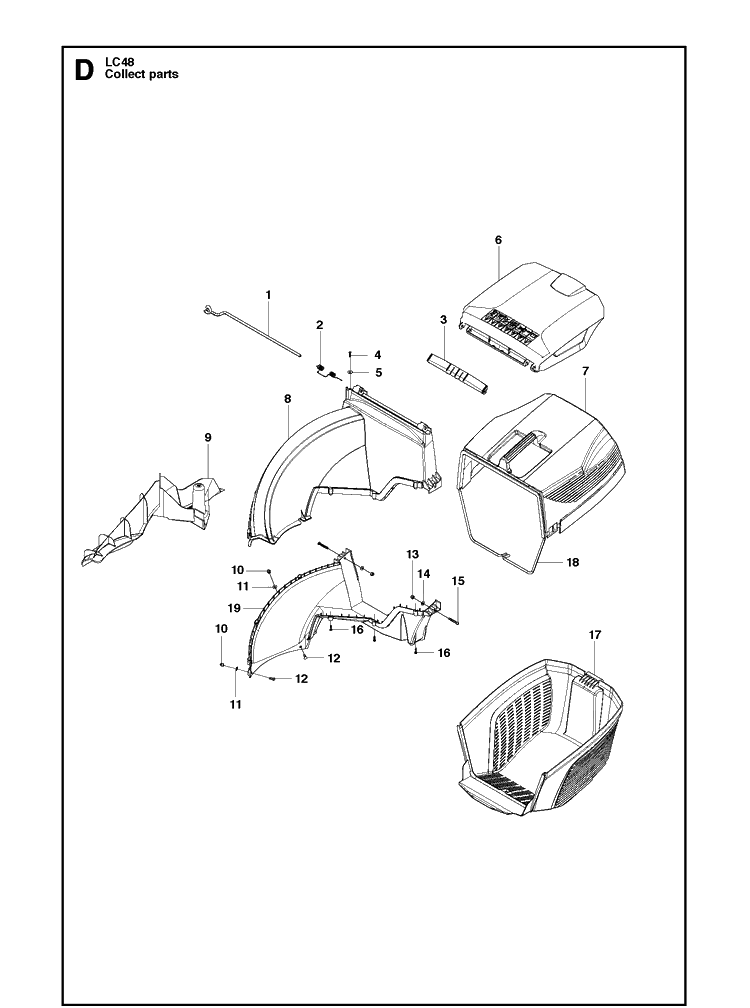 Bagger Diagram and Parts List for LC48  Husqvarna Lawn Mower
