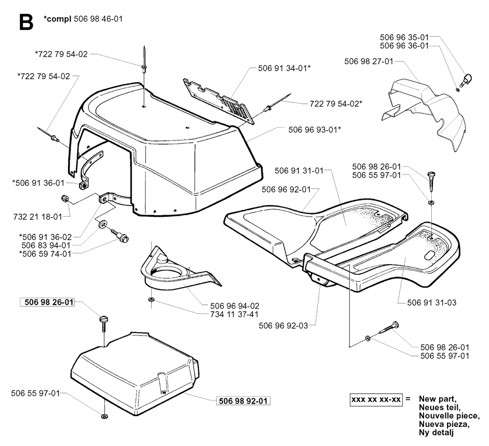 Hood Diagram and Parts List for R13BIO 2001-01 Husqvarna Lawn Tractor