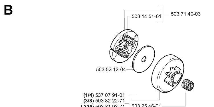 Clutch Diagram and Parts List for 339XP 20034000001-20040100000 Husqvarna Chainsaw