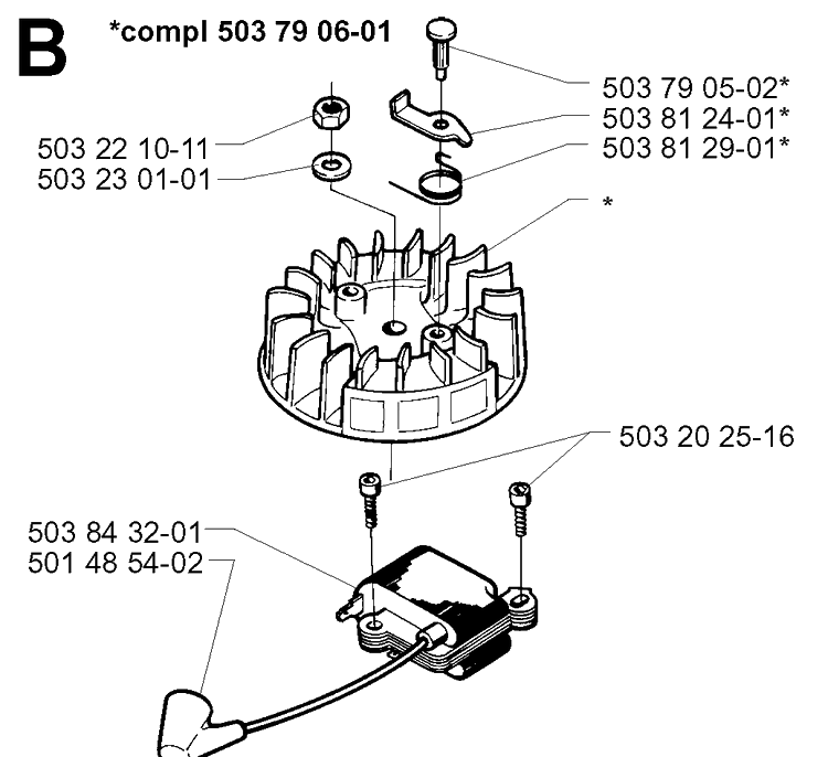 Ignition System Diagram and Parts List for 225HBV 20000100001-Current Husqvarna Leaf Blower / Vacuum