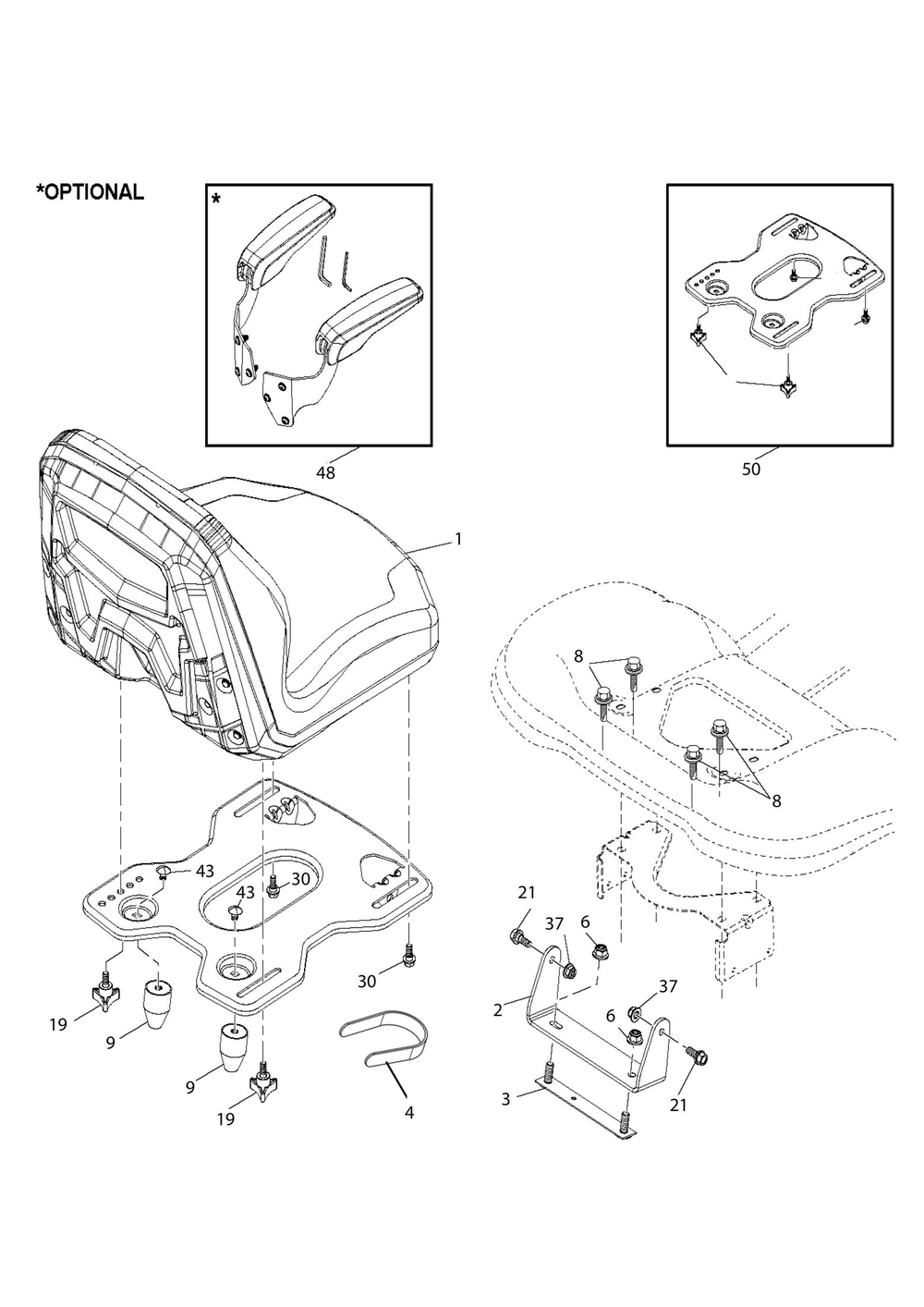 Seat Diagram and Parts List for TS146  Husqvarna Lawn Tractor