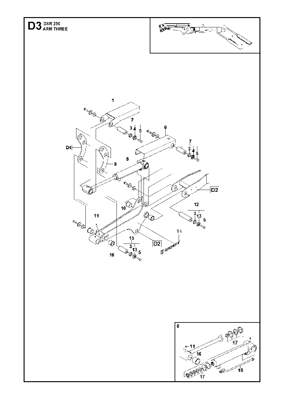 Arm Three Diagram and Parts List for DXR250 (12 & Above)(2013-08) Husqvarna Demolition Hammer