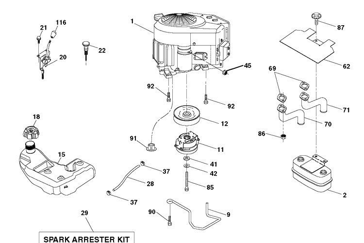 Engine Diagram and Parts List for YT46LS (96043015000)(2012-09) Husqvarna Lawn Tractor