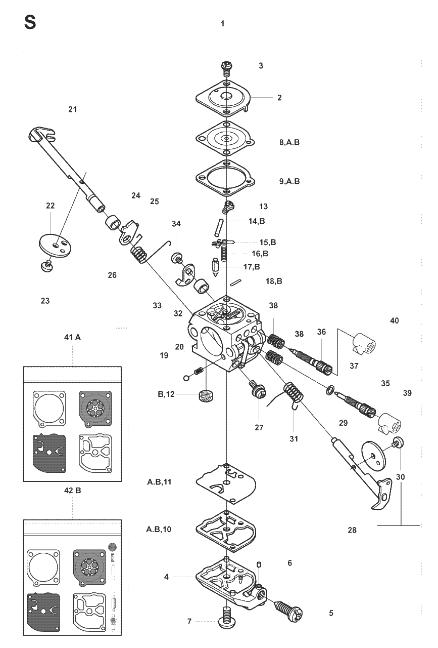 Carburetor Details Diagram and Parts List for 327LX 20080900001 - 20090100000 Husqvarna Trimmer