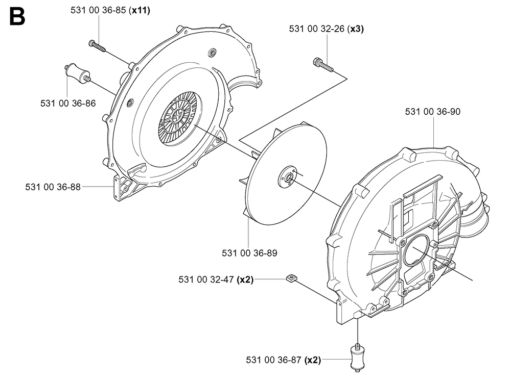 Fan Diagram and Parts List for 155B (20014000001-20041499999)(2001) Husqvarna Leaf Blower / Vacuum