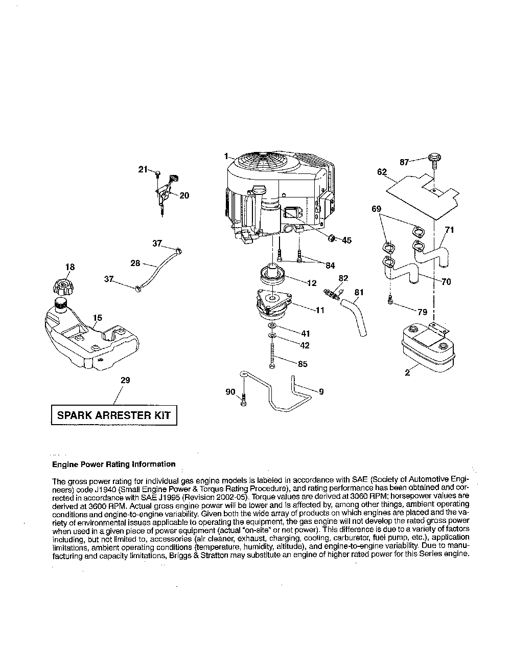 Engine Diagram and Parts List for 917240440  Husqvarna Lawn Tractor